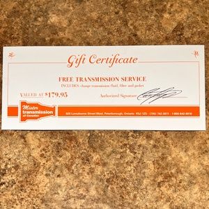 Gift Certificate for Mr Transmission